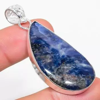 Подвеска ручной работы из стерлингового серебра 925 пробы с натуральным драгоценным камнем содалитом 2,36 дюйма E7b14