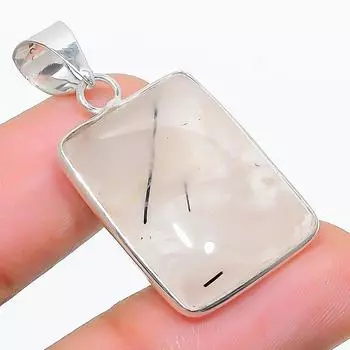 Подвеска ручной работы из стерлингового серебра 925 пробы с натуральным черным рутилом 1,42 дюйма I5U31