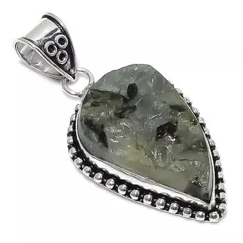 Подвеска ручной работы из стерлингового серебра 925 пробы с натуральным драгоценным камнем пренитом 2,29 дюйма F7P41