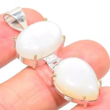 Подвеска ручной работы из стерлингового серебра 925 пробы с натуральным лунным камнем 1,77 дюйма T7Q50