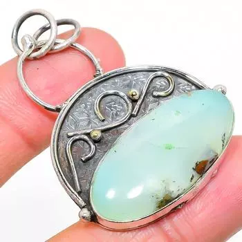 Подвеска ручной работы из стерлингового серебра 925 пробы с натуральным драгоценным камнем хризопраз 2,05 дюйма i7Q43