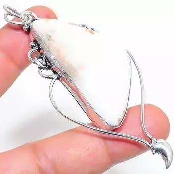 Подвеска ручной работы из стерлингового серебра 925 пробы с натуральным камнем сколецитом 3,31 дюйма v2S77