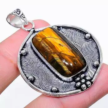 Подвеска ручной работы из стерлингового серебра 925 пробы с натуральным тигровым глазом размером 2,01 дюйма m6k99