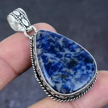 Подвеска ручной работы из стерлингового серебра 925 пробы с натуральным драгоценным камнем содалитом 2,17 дюйма J9C07