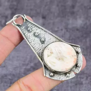 Подвеска ручной работы из стерлингового серебра 925 пробы с натуральным сколецитом 3,25 дюйма A9U56