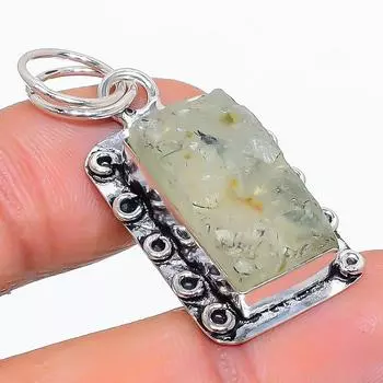 Подвеска ручной работы из стерлингового серебра 925 пробы с натуральным драгоценным камнем пренитом 1,58 дюйма w8G75