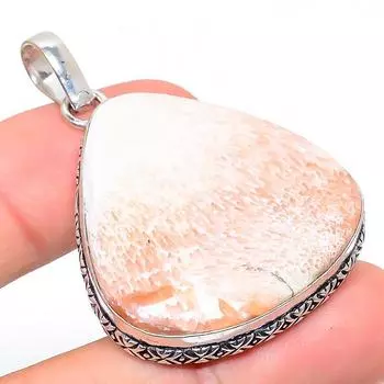 Подвеска ручной работы из стерлингового серебра 925 пробы с натуральным камнем сколецитом 1,97 дюйма g1C84