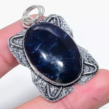 Подвеска ручной работы из стерлингового серебра 925 пробы с натуральным драгоценным камнем содалитом 2,01 дюйма F4e93