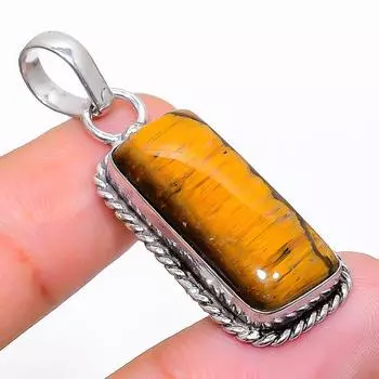 Подвеска ручной работы из стерлингового серебра 925 пробы с натуральным тигровым глазом 1,65 дюйма v9g80