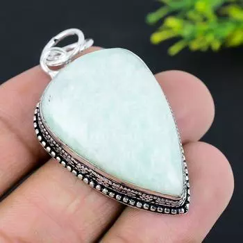 Подвеска ручной работы из стерлингового серебра 925 пробы с натуральным амазонитом 2,17 дюйма I5V04