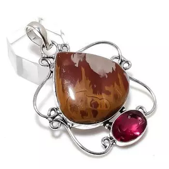 Подвеска ручной работы из стерлингового серебра 925 пробы с натуральным драгоценным камнем Норина Джаспер 2,17 дюйма Z5h72