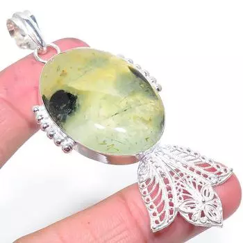 Подвеска ручной работы из стерлингового серебра 925 пробы с натуральным драгоценным камнем пренитом 3,23 дюйма C5s69