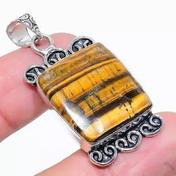 Подвеска ручной работы из стерлингового серебра 925 пробы с натуральным тигровым глазом размером 1,81 дюйма C6F56