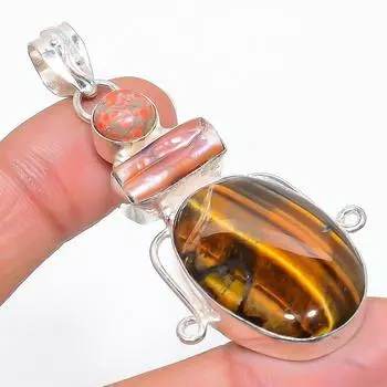 Подвеска ручной работы из стерлингового серебра 925 пробы с натуральным тигровым глазом 2,40 дюйма j4y64