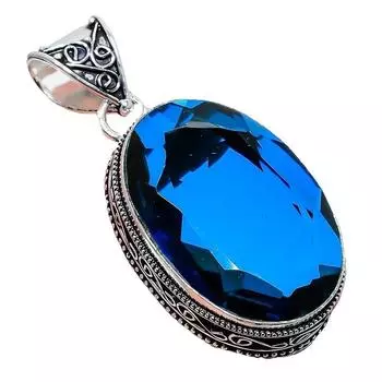 Подвеска ручной работы из стерлингового серебра 925 пробы с драгоценным камнем London Blue Topaz 2,17 дюйма AH-838 2.2 синий