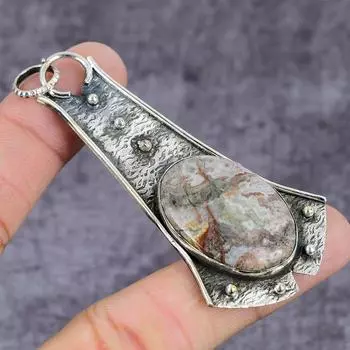 Подвеска ручной работы из стерлингового серебра 925 пробы с натуральным пустынным драгоценным камнем 3,55 дюйма I9V05