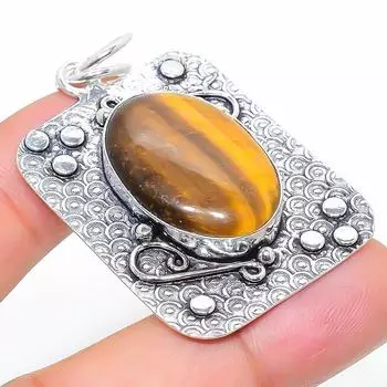 Подвеска ручной работы из стерлингового серебра 925 пробы с натуральным тигровым глазом размером 2,05 дюйма E4v24