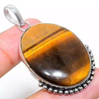 Подвеска ручной работы из стерлингового серебра 925 пробы с натуральным тигровым глазом 2,05 дюйма F0B99
