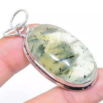 Подвеска ручной работы из стерлингового серебра 925 пробы с натуральным драгоценным камнем пренитом 2,05 дюйма N3V71