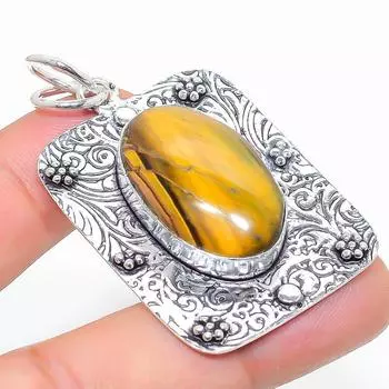 Подвеска ручной работы из стерлингового серебра 925 пробы с натуральным тигровым глазом 2,09 дюйма C3R86