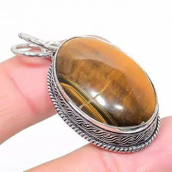 Подвеска ручной работы из стерлингового серебра 925 пробы с натуральным тигровым глазом 1,89 дюйма I4Z40