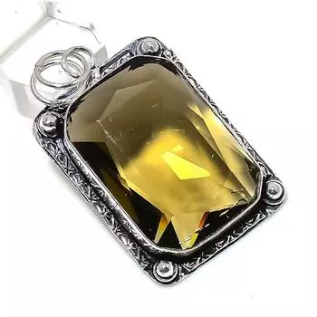 Подвеска ручной работы из стерлингового серебра 925 пробы с натуральным оливковым топазом 2,29 дюйма G7W59