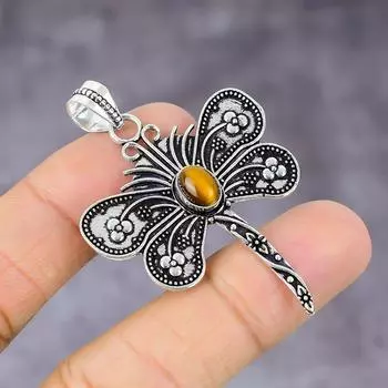 Подвеска ручной работы из стерлингового серебра 925 пробы с натуральным тигровым глазом 2,21 дюйма I4o46