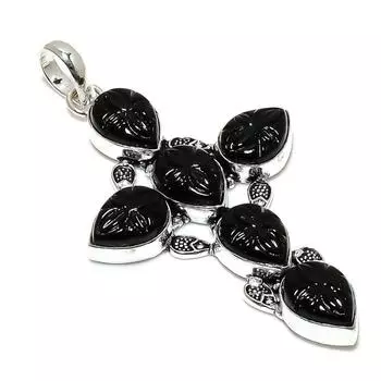 Подвеска ручной работы из стерлингового серебра 925 пробы с натуральным черным ониксом 3,27 дюйма L2W55