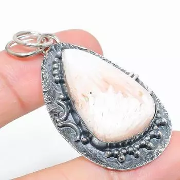 Подвеска ручной работы из стерлингового серебра 925 пробы с натуральным камнем сколецитом 2,21 дюйма I8f69