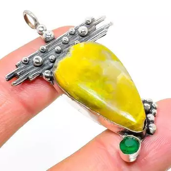 Подвеска ручной работы из стерлингового серебра 925 пробы с драгоценным камнем Шмель и яшмой, 2,21 дюйма, a0b08