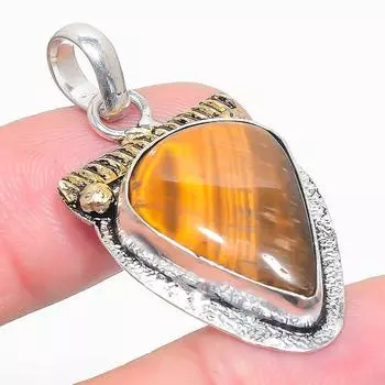 Подвеска ручной работы из стерлингового серебра 925 пробы с натуральным тигровым глазом 1,65 дюйма q1Q72