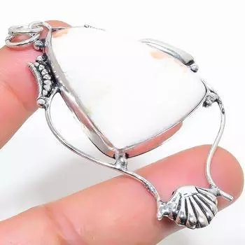 Подвеска ручной работы из стерлингового серебра 925 пробы с натуральным камнем сколецитом 2,88 дюйма y0B53