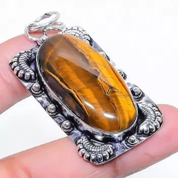 Подвеска ручной работы из стерлингового серебра 925 пробы с натуральным тигровым глазом 2,25 дюйма e3M79