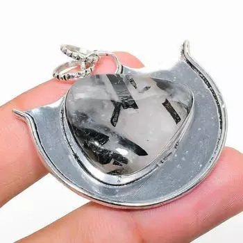 Подвеска ручной работы из стерлингового серебра 925 пробы с натуральным черным рутилом 1,73 дюйма S9e96