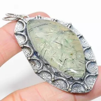 Подвеска ручной работы из стерлингового серебра 925 пробы с натуральным драгоценным камнем пренитом 2,88 дюйма Z9N65