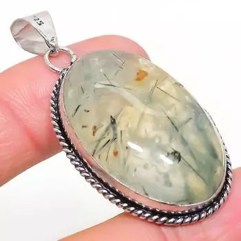 Подвеска ручной работы из стерлингового серебра 925 пробы с натуральным драгоценным камнем пренитом 2,05 дюйма v7v97