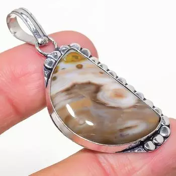 Подвеска ручной работы из стерлингового серебра 925 пробы с натуральным камнем океанской яшмы 2,05 дюйма t4R03