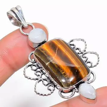 Подвеска ручной работы из стерлингового серебра 925 пробы с натуральным тигровым глазом 2,56 дюйма u7c13