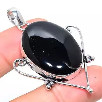 Подвеска ручной работы из стерлингового серебра 925 пробы с натуральным черным ониксом 2,32 дюйма a8G41