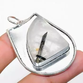 Подвеска ручной работы из стерлингового серебра 925 пробы с натуральным черным рутилом 2,17 дюйма T3K56