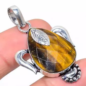 Подвеска ручной работы из стерлингового серебра 925 пробы с натуральным тигровым глазом размером 1,81 дюйма P9F47
