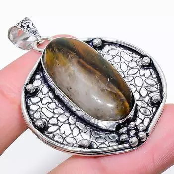 Подвеска ручной работы из стерлингового серебра 925 пробы с натуральным тигровым глазом 2,01 дюйма s0M07