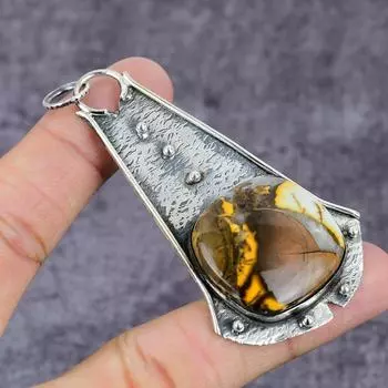 Подвеска ручной работы из стерлингового серебра 925 пробы с натуральным драгоценным камнем Мукаит 3,37 дюйма m8O42