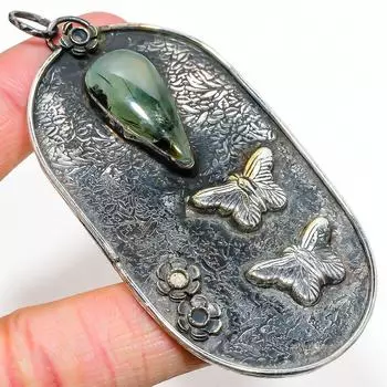 Подвеска ручной работы из стерлингового серебра 925 пробы с натуральным драгоценным камнем пренитом 3,55 дюйма J6y33