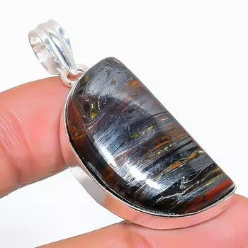 Подвеска ручной работы из стерлингового серебра 925 пробы с натуральным тигровым глазом размером 1,81 дюйма h5Q40