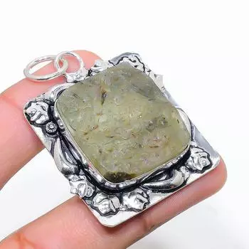 Подвеска ручной работы из стерлингового серебра 925 пробы с натуральным драгоценным камнем пренитом 2,13 дюйма W3c92