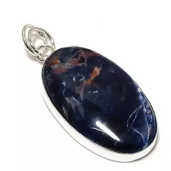 Подвеска ручной работы из стерлингового серебра 925 пробы с натуральным драгоценным камнем содалитом 2,29 дюйма O7q39