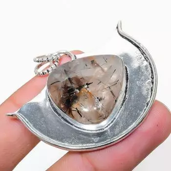 Подвеска ручной работы из стерлингового серебра 925 пробы с натуральным черным рутилом 1,77 дюйма r5S22