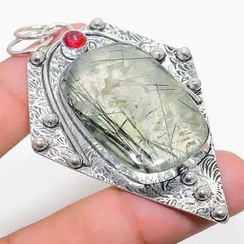 Подвеска ручной работы из стерлингового серебра 925 пробы с натуральным драгоценным камнем пренитом 2,84 дюйма v4r49