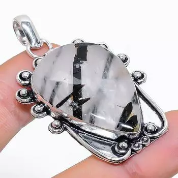 Подвеска ручной работы из стерлингового серебра 925 пробы с натуральным черным рутилом 2,05 дюйма d8k03